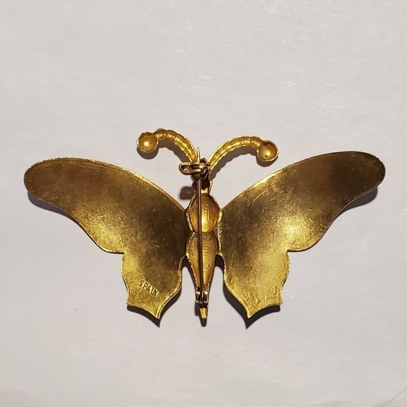 Vintage Goldtone Butterfly Brooch stamped Spain scrolling - Picture 6 of 8